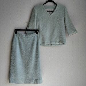 Vintage 1950s Skirt Set‎ XS Handmade Fuzzy Light Blue Pastel Jackie O Chic